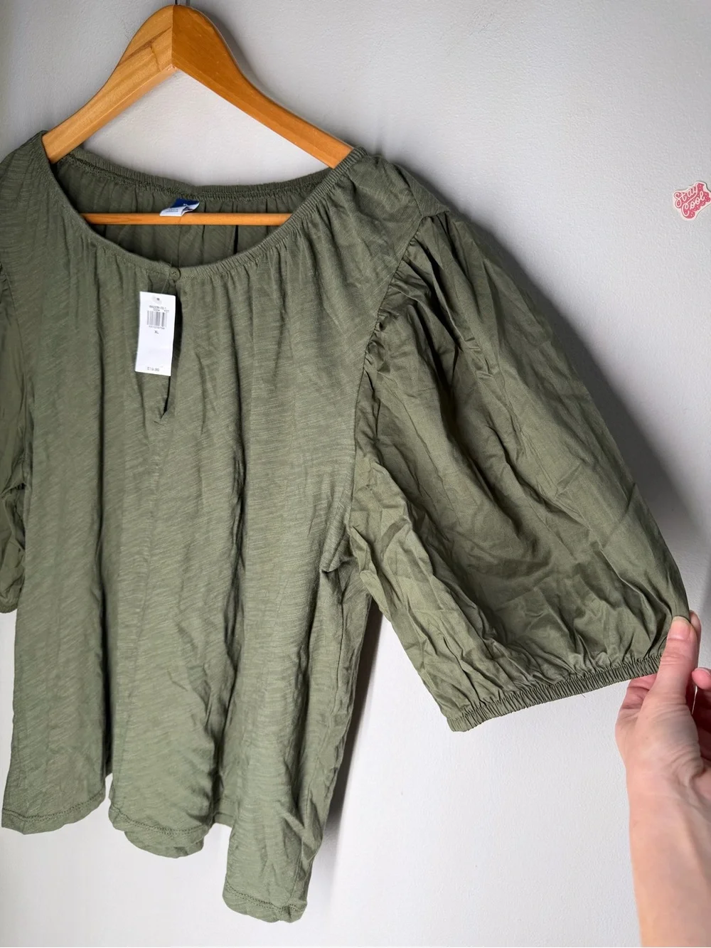 NEW‎ Old Navy Boho Cottagecore Cotton Puff Sleeve Peasant Blouse Olive Green XL